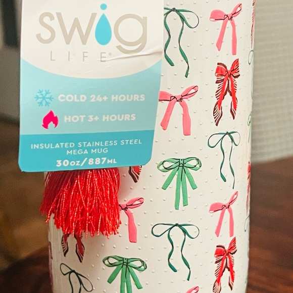 Holiday Bow Travel Mug with Red Handle - Picture 2 of 3